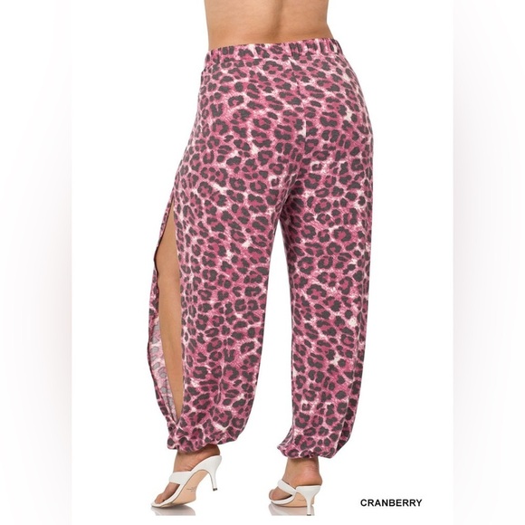 New!Plus Size Pink Leopard Print Split Sides Pants Size 1X 2X 3X - Picture 4 of 6